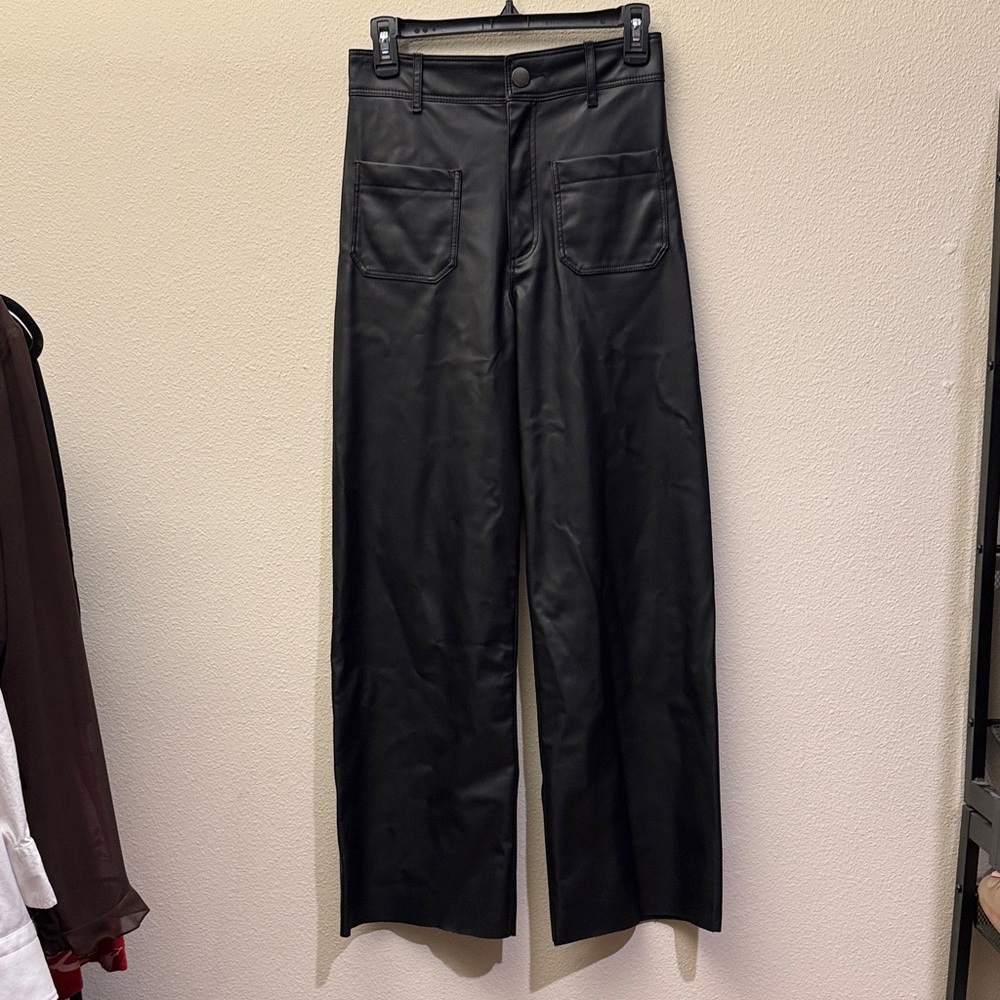 Black Vegan Leather Wide-Leg Pants